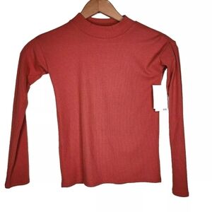 Nordstrom Open Edit Ribbed Mock Neck Top in Rust Cinnabar Size 8 New With Tags